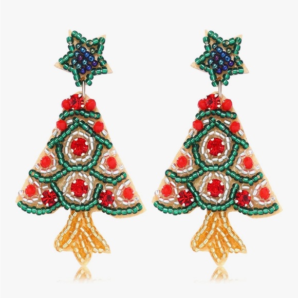 Betsey Johnson Festive Beaded Christmas Tree Dangle Drop Earrings - Picture 1 of 12